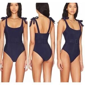 Beach Riot Navy Square Neck Sydney One Piece Swimsuit With Belt Size M NWT $186